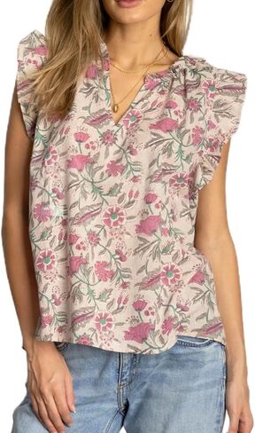 Women Boho Floral Peplum Shirt Flutter Sleeve Ruffle Babyboll Tops V Neck Patchwork Summer Coquette Blouse in Saudi Arabia