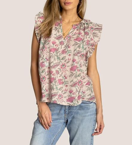 Women Boho Floral Peplum Shirt Flutter Sleeve Ruffle Babyboll Tops V Neck Patchwork Summer Coquette Blouse in Saudi Arabia