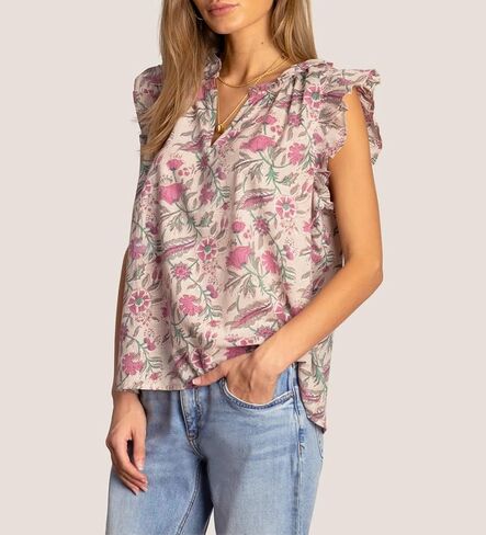Women Boho Floral Peplum Shirt Flutter Sleeve Ruffle Babyboll Tops V Neck Patchwork Summer Coquette Blouse in Saudi Arabia