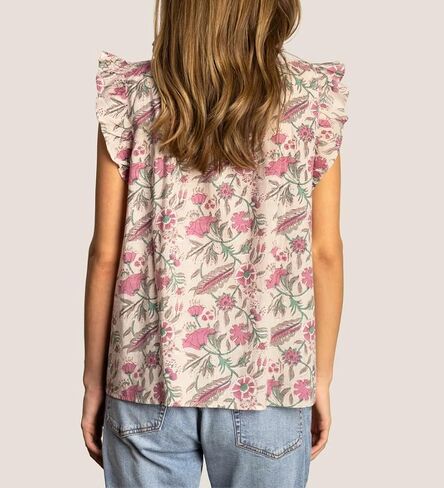 Women Boho Floral Peplum Shirt Flutter Sleeve Ruffle Babyboll Tops V Neck Patchwork Summer Coquette Blouse in Saudi Arabia