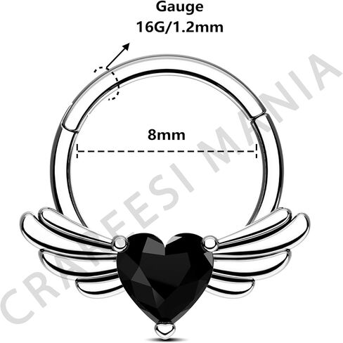 CM CrareesiMania Heart Septum Ring 16G Wing Septum Piercing Jewelry 316L Stainless Steel Daith Earrings for Women Helix Cartilage Daith Clicker Ring in Saudi Arabia