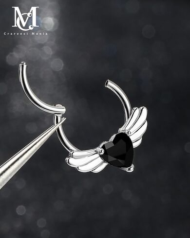 CM CrareesiMania Heart Septum Ring 16G Wing Septum Piercing Jewelry 316L Stainless Steel Daith Earrings for Women Helix Cartilage Daith Clicker Ring in Saudi Arabia
