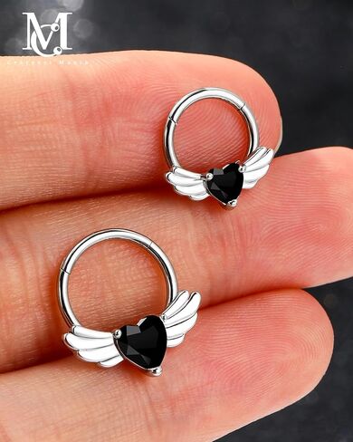 CM CrareesiMania Heart Septum Ring 16G Wing Septum Piercing Jewelry 316L Stainless Steel Daith Earrings for Women Helix Cartilage Daith Clicker Ring in Saudi Arabia