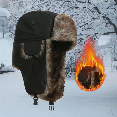 Ushanka Hat for Men Women Faux Fur Trapper Hat with Ear Flaps, Windproof Waterproof Russian Hats in Saudi Arabia