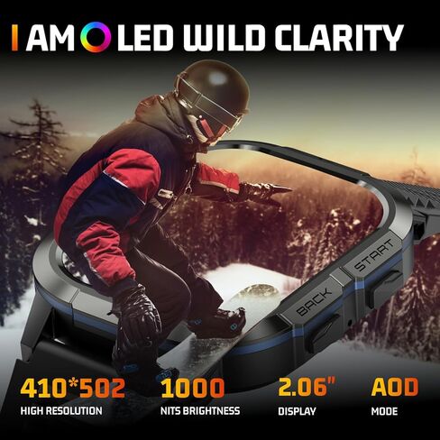 الساعات الذكية للرجال -2.06 "AMOLED (إجابة/إجراء مكالمات) ، IP68 Tracker Active Activity Step مع أوضاع Sleep Monitor/110+ ، ساعة ذكية تكتيكية لنظام Android IOS Samsung (Blue ، 2.06) in Kuwait