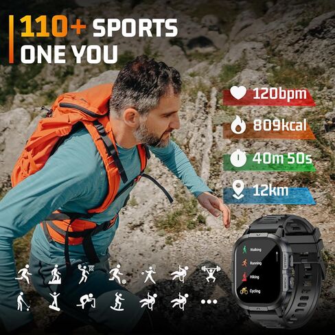 الساعات الذكية للرجال -2.06 "AMOLED (إجابة/إجراء مكالمات) ، IP68 Tracker Active Activity Step مع أوضاع Sleep Monitor/110+ ، ساعة ذكية تكتيكية لنظام Android IOS Samsung (Blue ، 2.06) in Kuwait