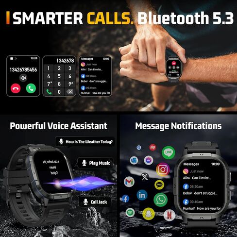 الساعات الذكية للرجال -2.06 "AMOLED (إجابة/إجراء مكالمات) ، IP68 Tracker Active Activity Step مع أوضاع Sleep Monitor/110+ ، ساعة ذكية تكتيكية لنظام Android IOS Samsung (Blue ، 2.06) in Kuwait