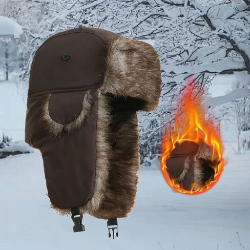 Ushanka Hat for Men Women Faux Fur Trapper Hat with Ear Flaps, Windproof Waterproof Russian Hats in Saudi Arabia