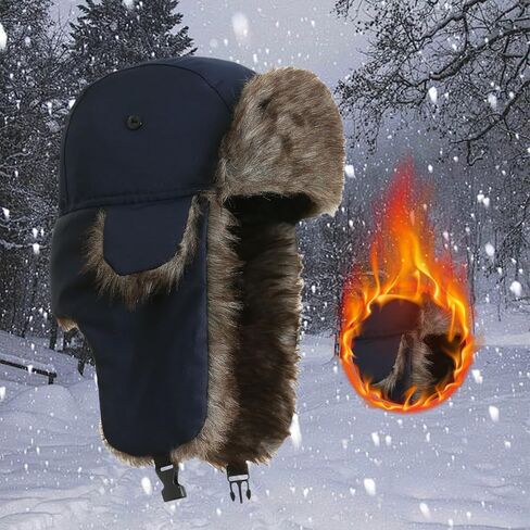 Ushanka Hat for Men Women Faux Fur Trapper Hat with Ear Flaps, Windproof Waterproof Russian Hats in Saudi Arabia