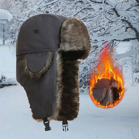 Ushanka Hat for Men Women Faux Fur Trapper Hat with Ear Flaps, Windproof Waterproof Russian Hats in Saudi Arabia