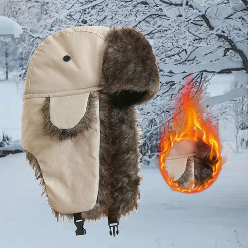 Ushanka Hat for Men Women Faux Fur Trapper Hat with Ear Flaps, Windproof Waterproof Russian Hats in Saudi Arabia
