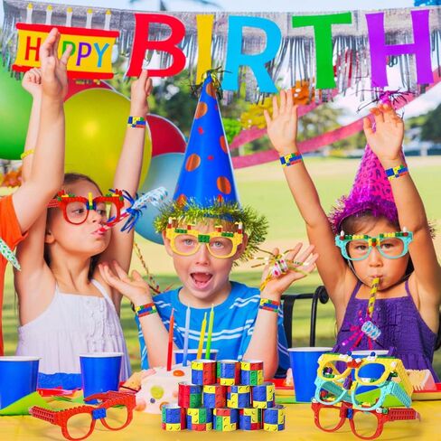 Winrayk 12 Sets Building Blocks Party Favors Birthday Supplies for Kids, Mini Drawstring Bag Drinking Straw Bubble Wand Keychain Cartoon Sticker, Teen Girls Boys Gamer Valentine Building Block Decor in Saudi Arabia