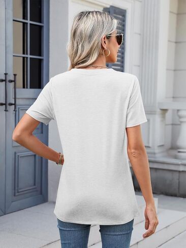 TICTICMIMI Women's V Neck Short Sleeve Tops Button Down Casual T Shirts Basic Dressy Tees in Saudi Arabia