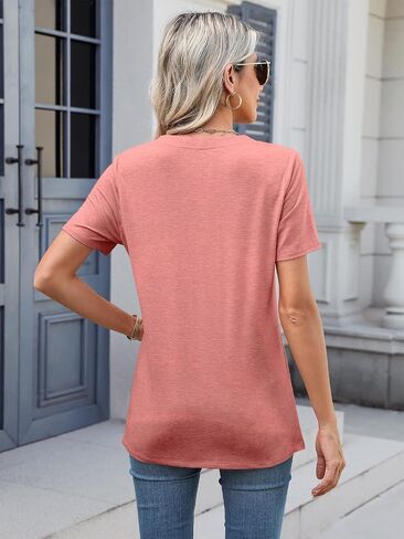 TICTICMIMI Women's V Neck Short Sleeve Tops Button Down Casual T Shirts Basic Dressy Tees in Saudi Arabia