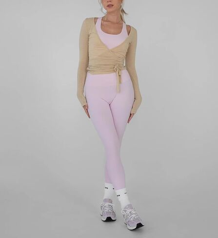 Ballet Wrap Tops for Women Y2k Long Sleeve Pilates Coquette Tops V-Neck Fitted Tie Front Crop Shirts Workout Blouse in Kuwait