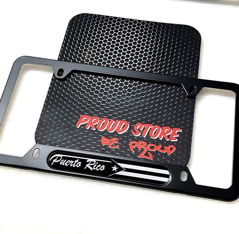 Puerto Rico Black Flag Domed Black Licked Plate Frame -US Size- Puerto Rico ، Puerto Rican ، Black Flag in Saudi Arabia