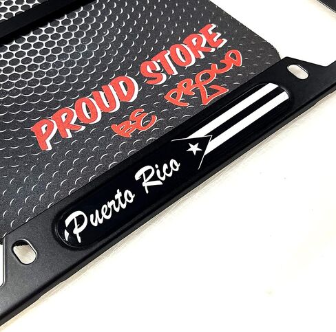 Puerto Rico Black Flag Domed Black Licked Plate Frame -US Size- Puerto Rico ، Puerto Rican ، Black Flag in Saudi Arabia