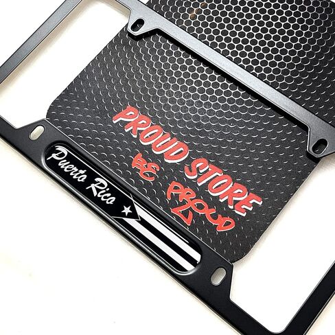 Puerto Rico Black Flag Domed Black Licked Plate Frame -US Size- Puerto Rico ، Puerto Rican ، Black Flag in Saudi Arabia