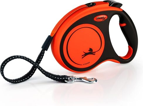 FLEXI New Classic Tape Retractable Dog Leash for Large Dogs Upto 143 lbs. – 16 ft., Orange/Black |Tangle Free Pet Walking Leash with One-Handed Brake, Pause, Lock |German Quality Product in Kuwait