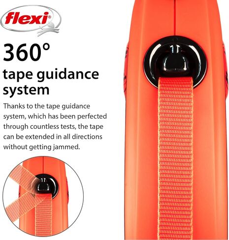 FLEXI New Classic Tape Retractable Dog Leash for Large Dogs Upto 143 lbs. – 16 ft., Orange/Black |Tangle Free Pet Walking Leash with One-Handed Brake, Pause, Lock |German Quality Product in Kuwait