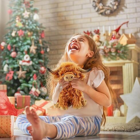 Cute Highland Cows Stuffed Animals,10.5 inches Two Color Realistic Cow Plush Toy,Animals Cattle Plush Farm Toy,Farm Plushie Christmas Birthday Present for Boys Girls Kids Grandchildren (Cute Black) in Saudi Arabia