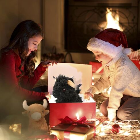 Cute Highland Cows Stuffed Animals,10.5 inches Two Color Realistic Cow Plush Toy,Animals Cattle Plush Farm Toy,Farm Plushie Christmas Birthday Present for Boys Girls Kids Grandchildren (Cute Black) in Saudi Arabia