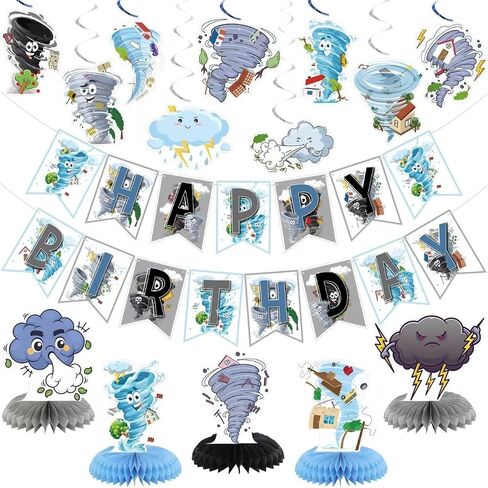 Tornado Birthday Party Decorations, Tornado Party Decorations Includes Happy Birthday Banner Tornado Hanging Swirls Tornado Honeycomb Centerpiece Tornado Birthday Party Supplies(Pink) (Pink) in Saudi Arabia