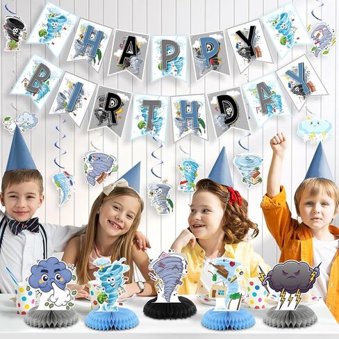 Tornado Birthday Party Decorations, Tornado Party Decorations Includes Happy Birthday Banner Tornado Hanging Swirls Tornado Honeycomb Centerpiece Tornado Birthday Party Supplies(Pink) (Pink) in Saudi Arabia