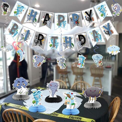 Tornado Birthday Party Decorations, Tornado Party Decorations Includes Happy Birthday Banner Tornado Hanging Swirls Tornado Honeycomb Centerpiece Tornado Birthday Party Supplies(Pink) (Pink) in Saudi Arabia
