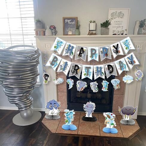 Tornado Birthday Party Decorations, Tornado Party Decorations Includes Happy Birthday Banner Tornado Hanging Swirls Tornado Honeycomb Centerpiece Tornado Birthday Party Supplies(Pink) (Pink) in Saudi Arabia