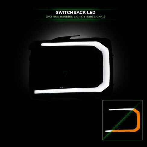 7422451949975 Compatible With 2007-2013 Chevy Silverado 1500/2007-2014 2500 3500 HD Switchback Sequential LED Strip Bar Black Housing Headlights With Amber Reflector in Kuwait