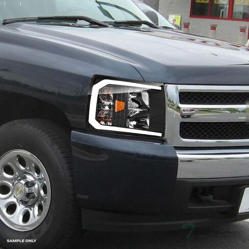 7422451949975 Compatible With 2007-2013 Chevy Silverado 1500/2007-2014 2500 3500 HD Switchback Sequential LED Strip Bar Black Housing Headlights With Amber Reflector in Kuwait