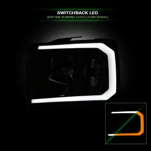 7422451949975 Compatible With 2007-2013 Chevy Silverado 1500/2007-2014 2500 3500 HD Switchback Sequential LED Strip Bar Black Housing Headlights With Amber Reflector in Kuwait