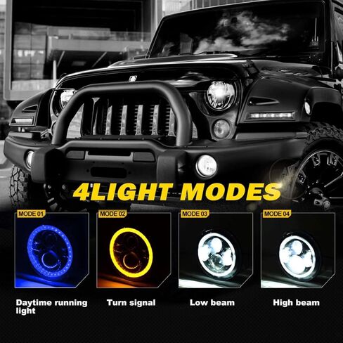 YEEGO DIRECT 7 Inch Halo LED Headlights with 4 Inch Fog Light, Red DRL Amber Turn Signal Light, DOT Approved, Halo Headlights For Wrangler 1997-2017 JK TJ LJ CJ in Kuwait