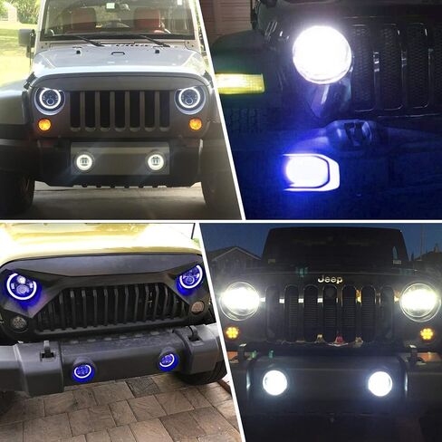 YEEGO DIRECT 7 Inch Halo LED Headlights with 4 Inch Fog Light, Red DRL Amber Turn Signal Light, DOT Approved, Halo Headlights For Wrangler 1997-2017 JK TJ LJ CJ in Kuwait