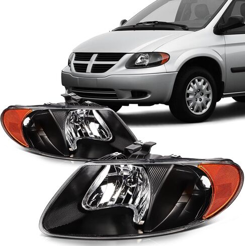 SCITOO Headlights for 2001 2002 for Chrysler Grand Voyager 2001-2007 for Chrysler Town & Country 2001-2007 for Dodge Caravan Pair Headlight Assembly Black Housing Amber Reflector CH2502129 in Saudi Arabia