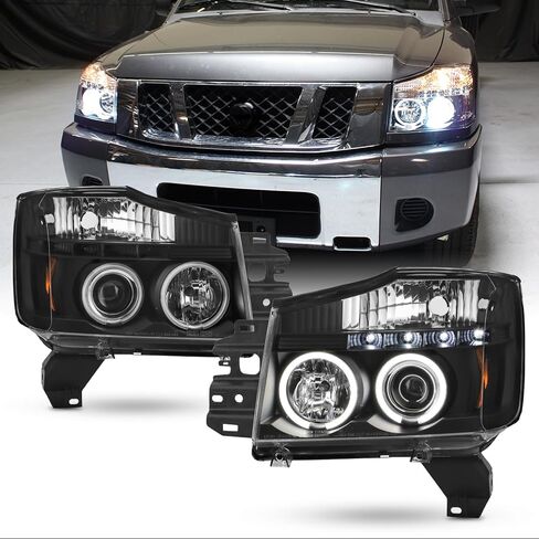 AKKON - For Nissan Titan Armada Black Bezel Dual Halo Projector LED Headlights Front Lamps Replacement Pair in Saudi Arabia