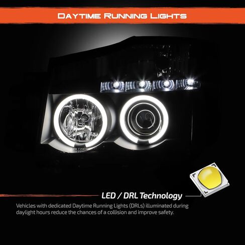 AKKON - For Nissan Titan Armada Black Bezel Dual Halo Projector LED Headlights Front Lamps Replacement Pair in Saudi Arabia