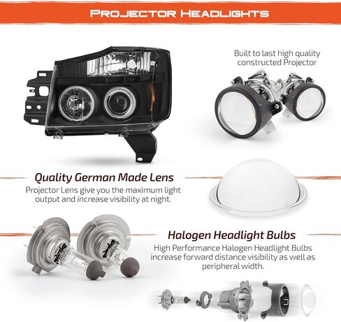 AKKON - For Nissan Titan Armada Black Bezel Dual Halo Projector LED Headlights Front Lamps Replacement Pair in Saudi Arabia