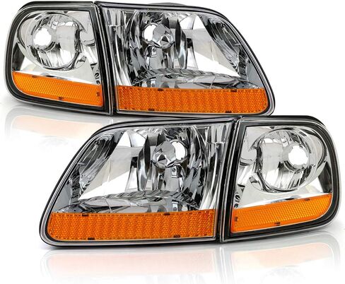 ACANII - For 1997-2003 Ford F150 Chrome Housing [Harley Davidson Style] Headlights w/Corner Lamps Assembly Left+Right in Saudi Arabia