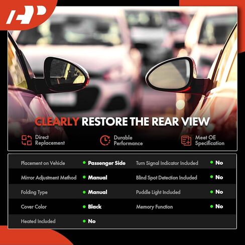 مرآة الباب اليدوي للركاب A-Premium-متوافقة مع Chrysler Town & Country & Dodge Caravan & Plymouth Voyager ، 1996-2000-طي يدوي ، قابلة للطي ، أسود خارجي مرآة خلفية خارجة in Saudi Arabia