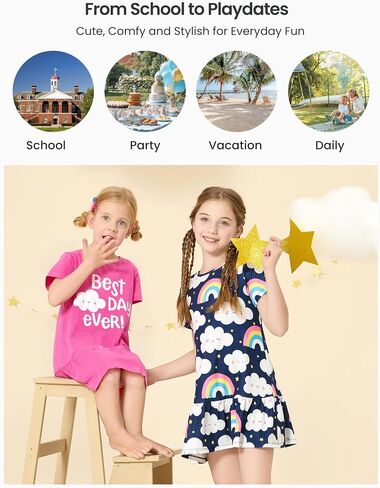 PATPAT Toddler Girls Floral Skater Dress 3-Pack A-Line Short Sleeve Outfits | Floral Print Dresses, 3-Pack Value Set, A-Line Skater Fit, Short Sleeve Design, Soft Fabric, Easy Wear in Kuwait