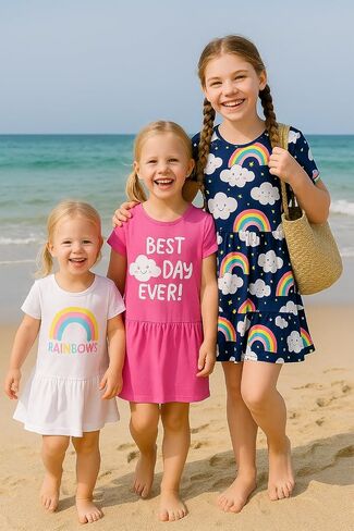 PATPAT Toddler Girls Floral Skater Dress 3-Pack A-Line Short Sleeve Outfits | Floral Print Dresses, 3-Pack Value Set, A-Line Skater Fit, Short Sleeve Design, Soft Fabric, Easy Wear in Kuwait