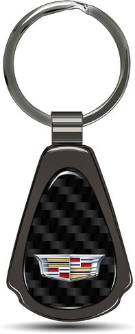 for Cadillac Crest Logo Real Black Carbon Fiber Metal Teardrop Key Chain Keychain, Official Licensed in Kuwait