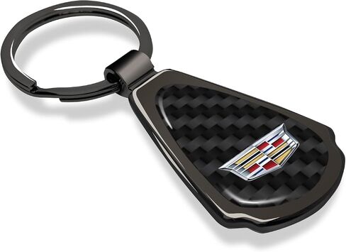 for Cadillac Crest Logo Real Black Carbon Fiber Metal Teardrop Key Chain Keychain, Official Licensed in Kuwait
