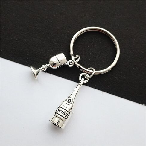 3D Mini Wine Bottle and Wine Glass Keychain, Party Keyring, Simple Cute Jewelry for Red Wine Lover in Saudi Arabia