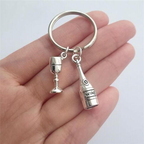3D Mini Wine Bottle and Wine Glass Keychain, Party Keyring, Simple Cute Jewelry for Red Wine Lover in Saudi Arabia