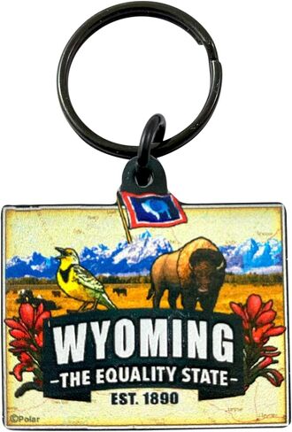 Westmon Works Wyoming Keychain التذكاري مع خريطة الولاية وعلم الصور سلسلة مفاتيح الأكريليك in Saudi Arabia