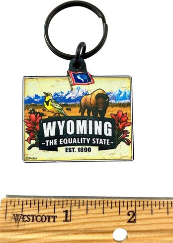 Westmon Works Wyoming Keychain التذكاري مع خريطة الولاية وعلم الصور سلسلة مفاتيح الأكريليك in Saudi Arabia