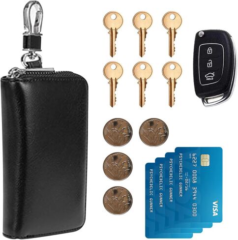 Wesoke Leather Car Key Holder حقيبة حالة أسود مفتاح الأسود ، أكياس Universal Car Key fob للرجال ، in Kuwait